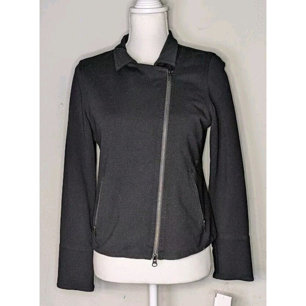 Eileen Fisher Womens Blazer Size PS Black Viscose Blend Zip Moto Style Jacket